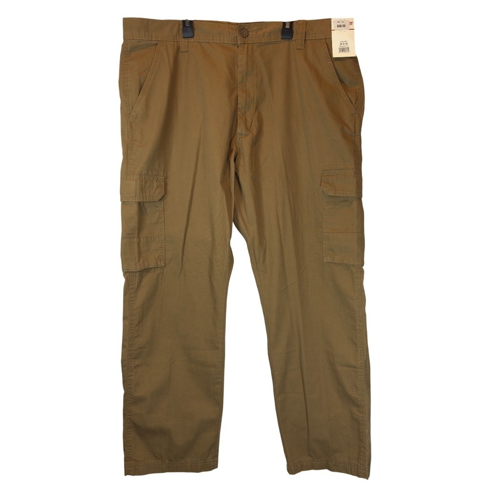 NEW Wrangler Twill Cargo Pants Loose Fit Brown MGW90BZ 100% Cotton 40x30 Work - Picture 3 of 10